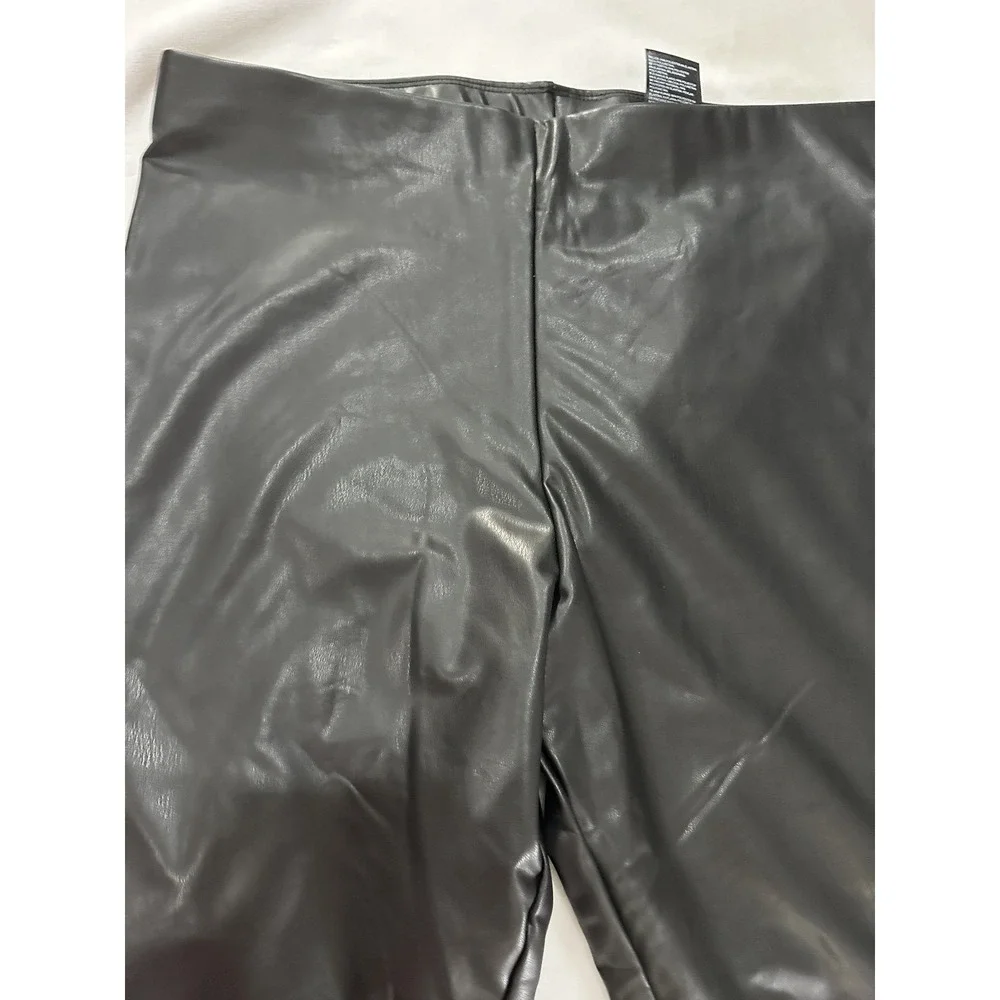 HM Womens High Waisted Black Faux Leather Leggings Slim Fit Size‎ L New NWT